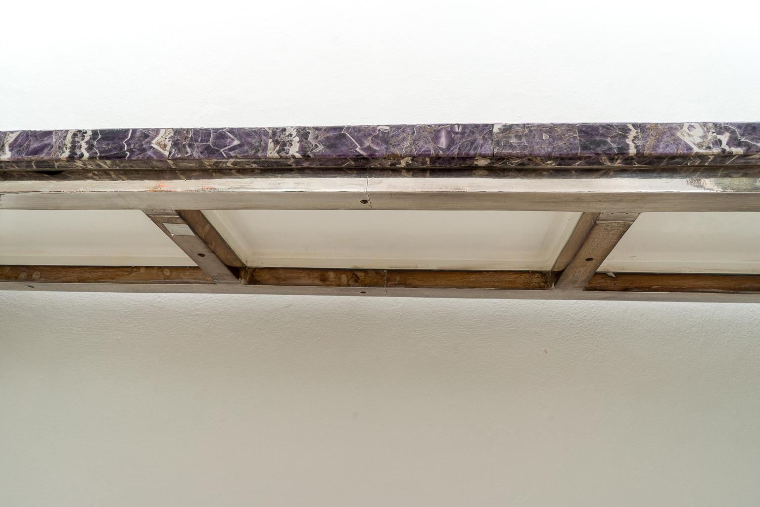 Contemporary Console Table Purple Mosaic and Silver Clad Cornets