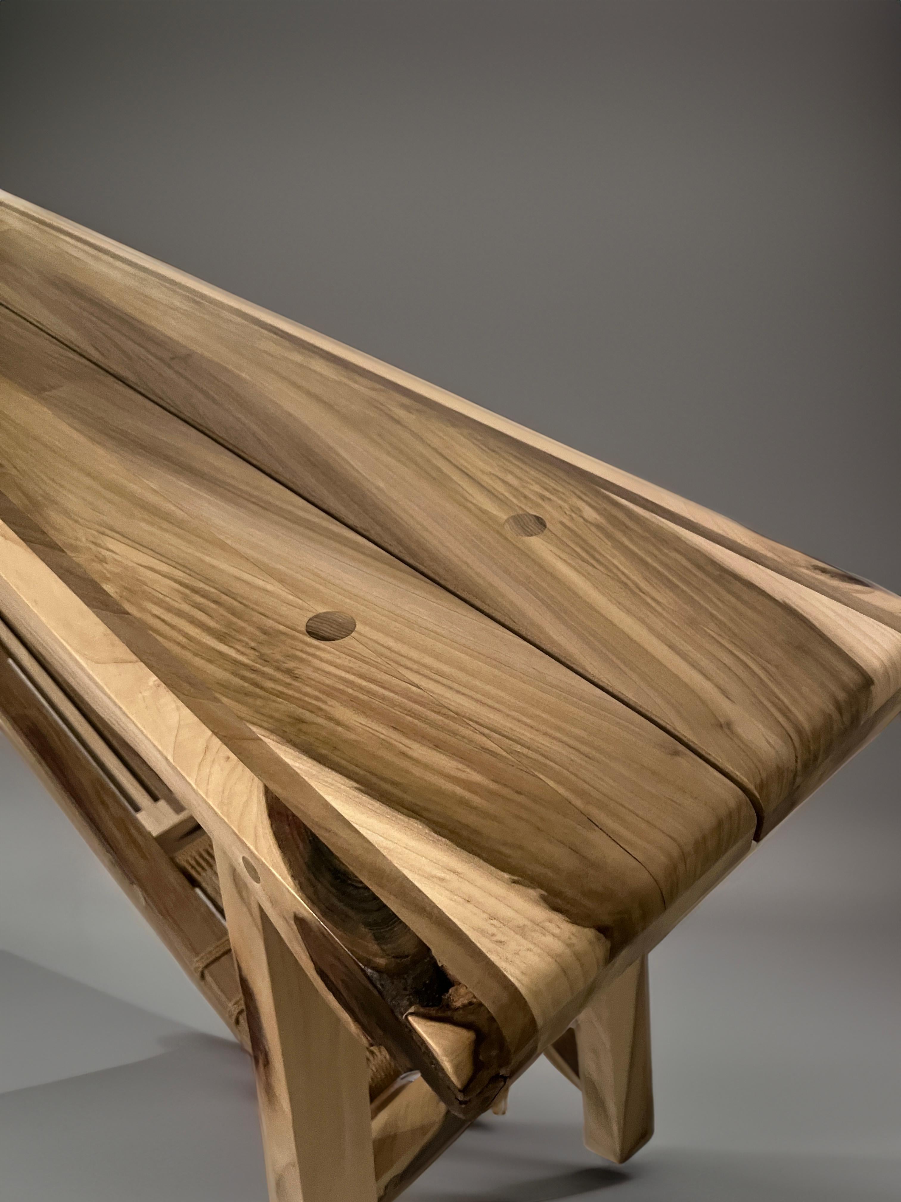 Organic Modern Console Table, Rainbow Poplar Hand-Made Minimal Design with Shelf by Mark Bowers For Sale