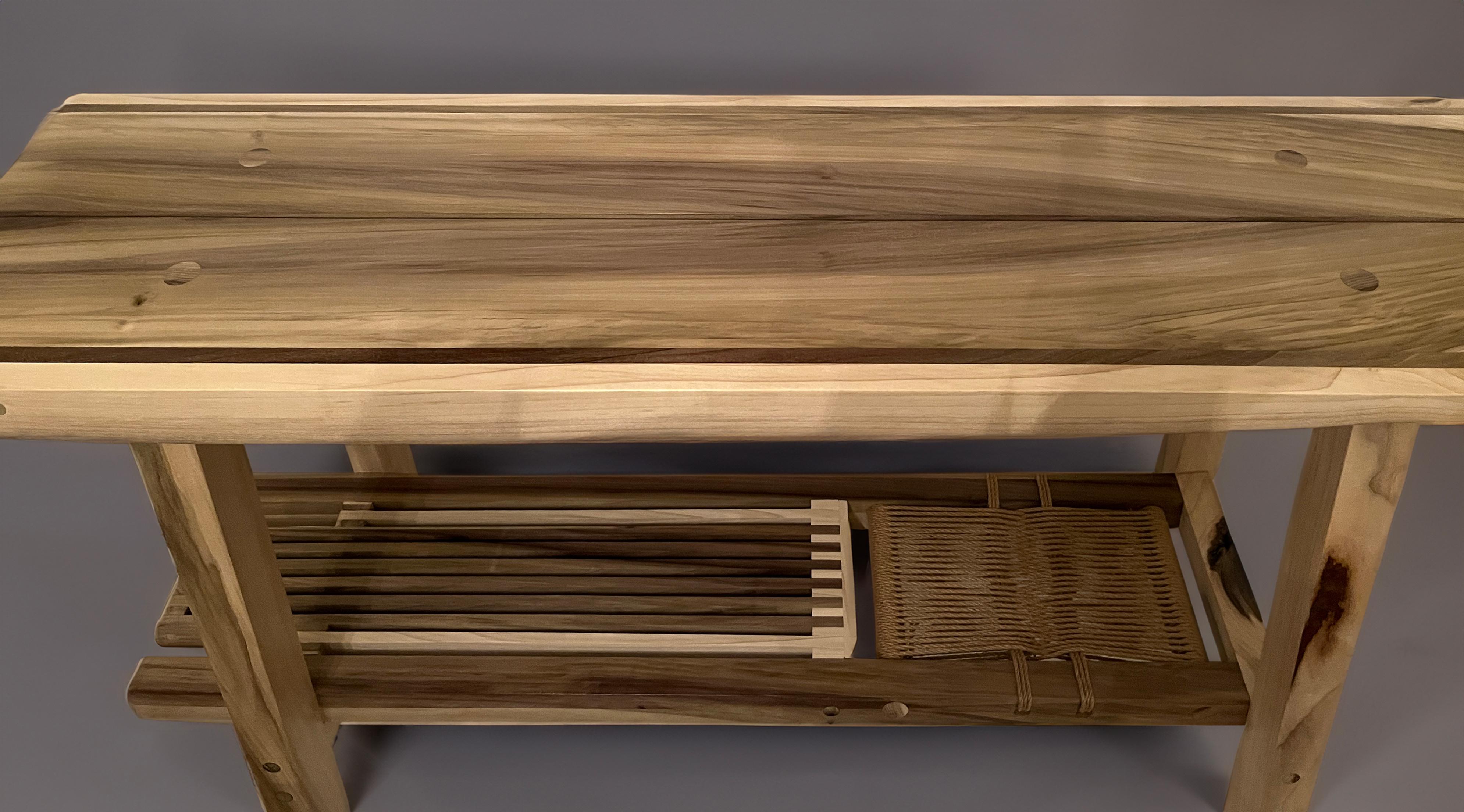 Console Table, Rainbow Poplar Hand-Made Minimal Design with Shelf by Mark Bowers In New Condition For Sale In Chicago, IL