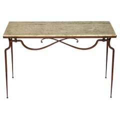 Console Table Rene Prou France 1930s Iron Travertine Top