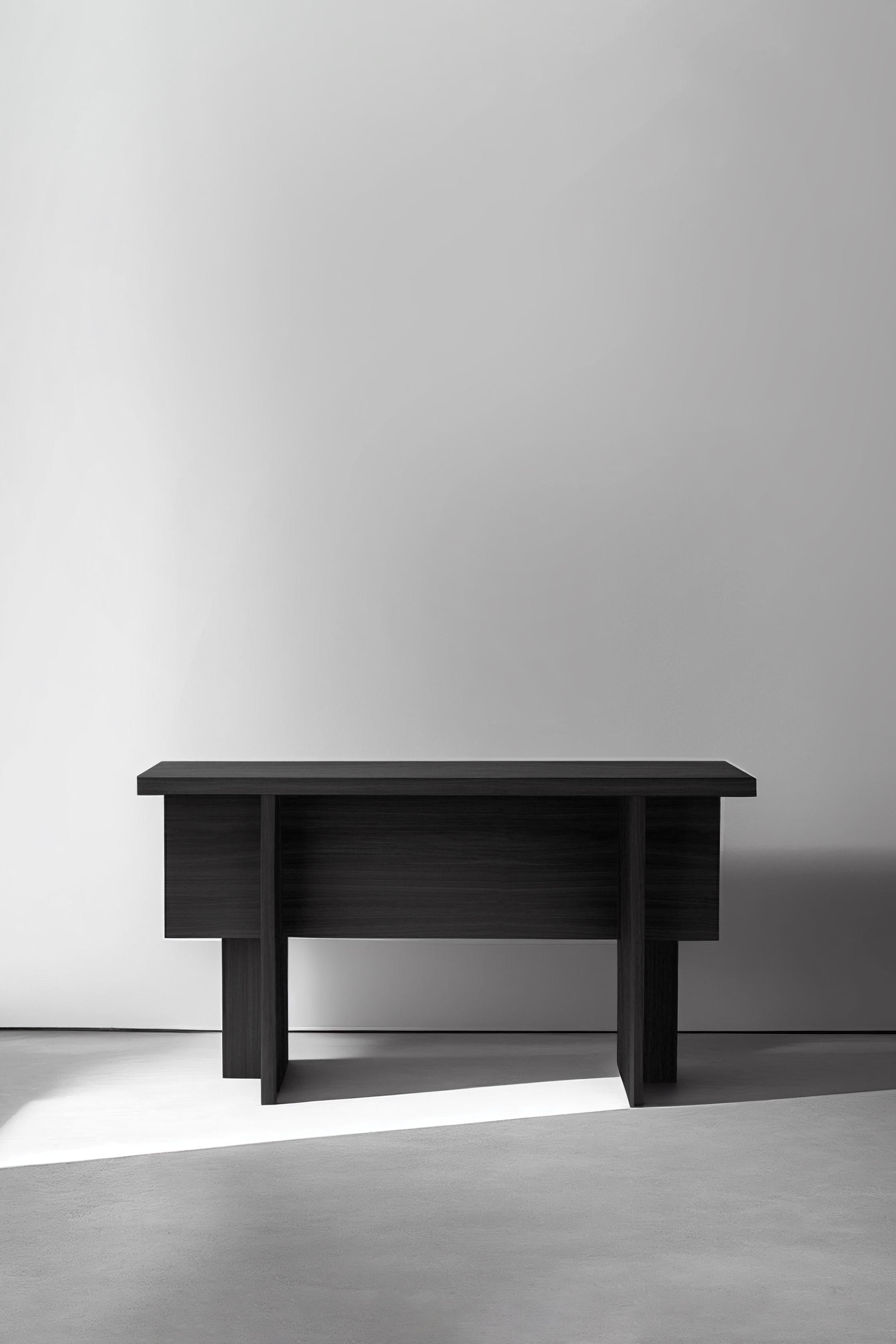 Konsolentisch, Sideboard aus schwarz getöntem Eichenholz Massivholz, schmale Konsole (Brutalismus) im Angebot