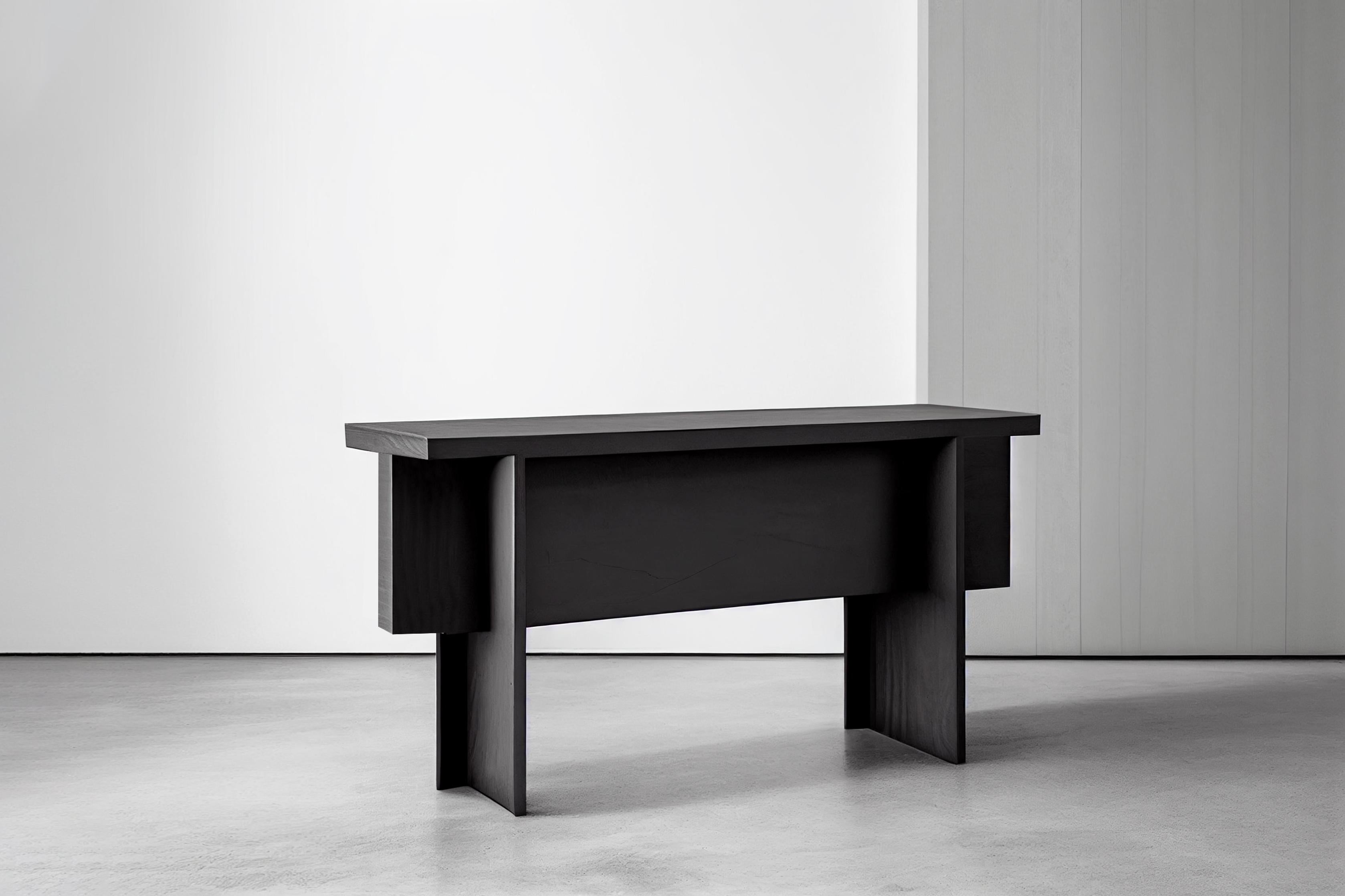 Brutalist Console Table, Sideboard Made of Black Tinted Oak Solid Wood, Narrow Console For Sale
