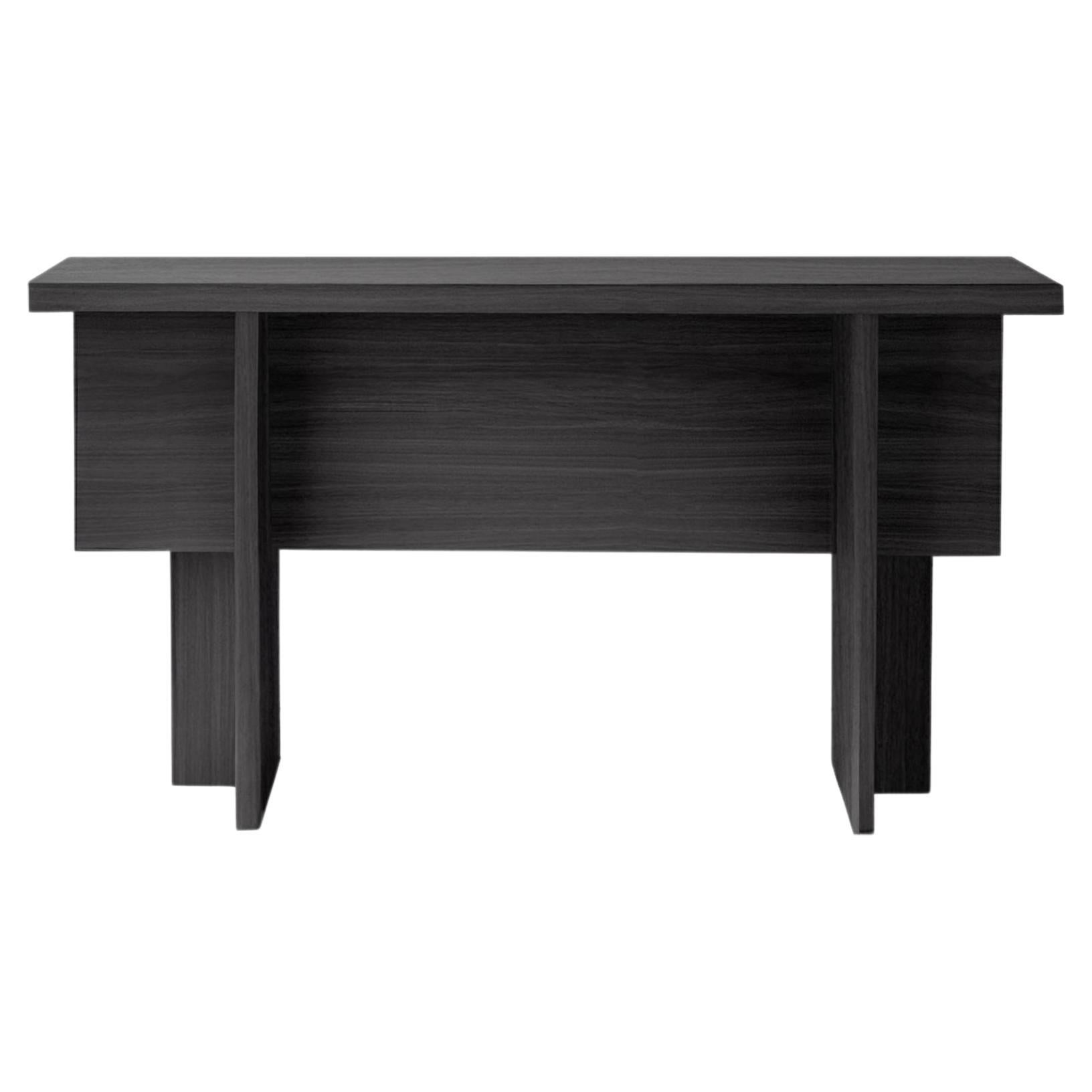 Console Table, Sideboard Made of Black Tinted Oak Solid Wood, Narrow Console