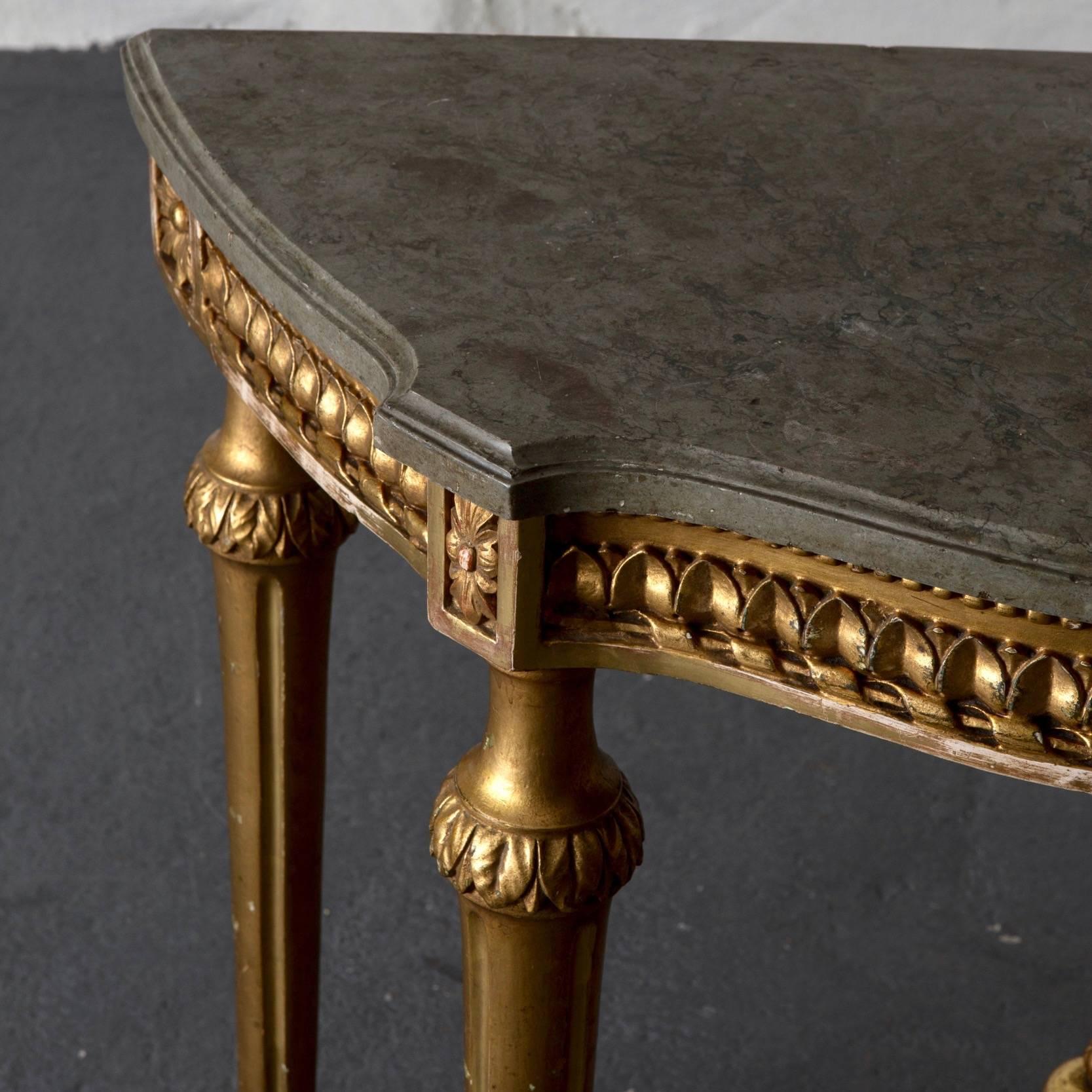Console Table Swedish Gustavian Gilded Stone Top Neoclassical, Sweden In Good Condition For Sale In New York, NY