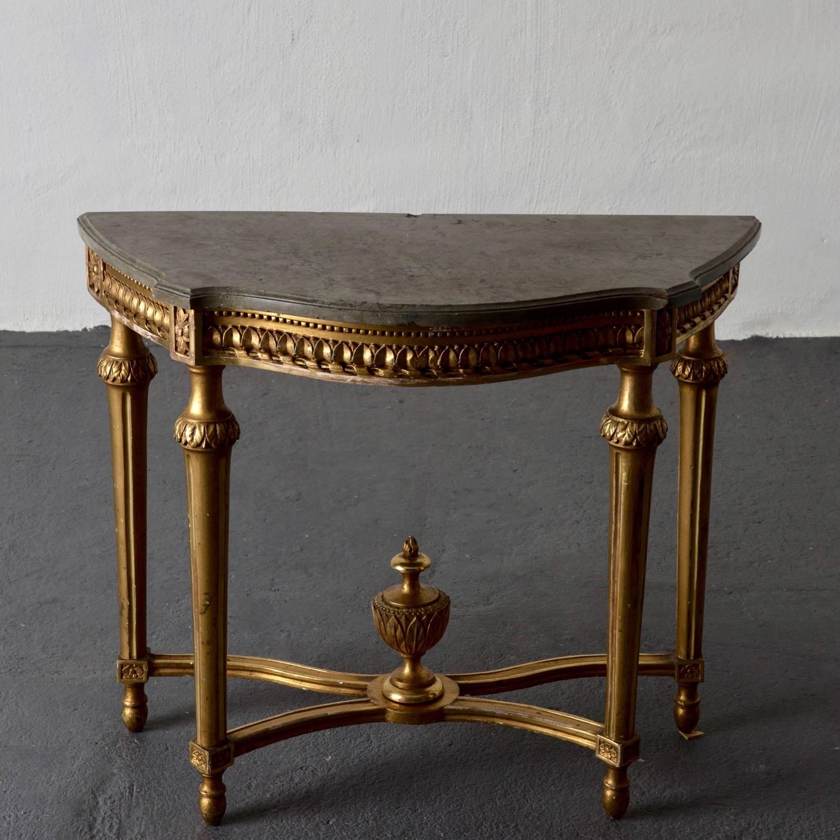 18th Century Console Table Swedish Gustavian Gilded Stone Top Neoclassical, Sweden For Sale