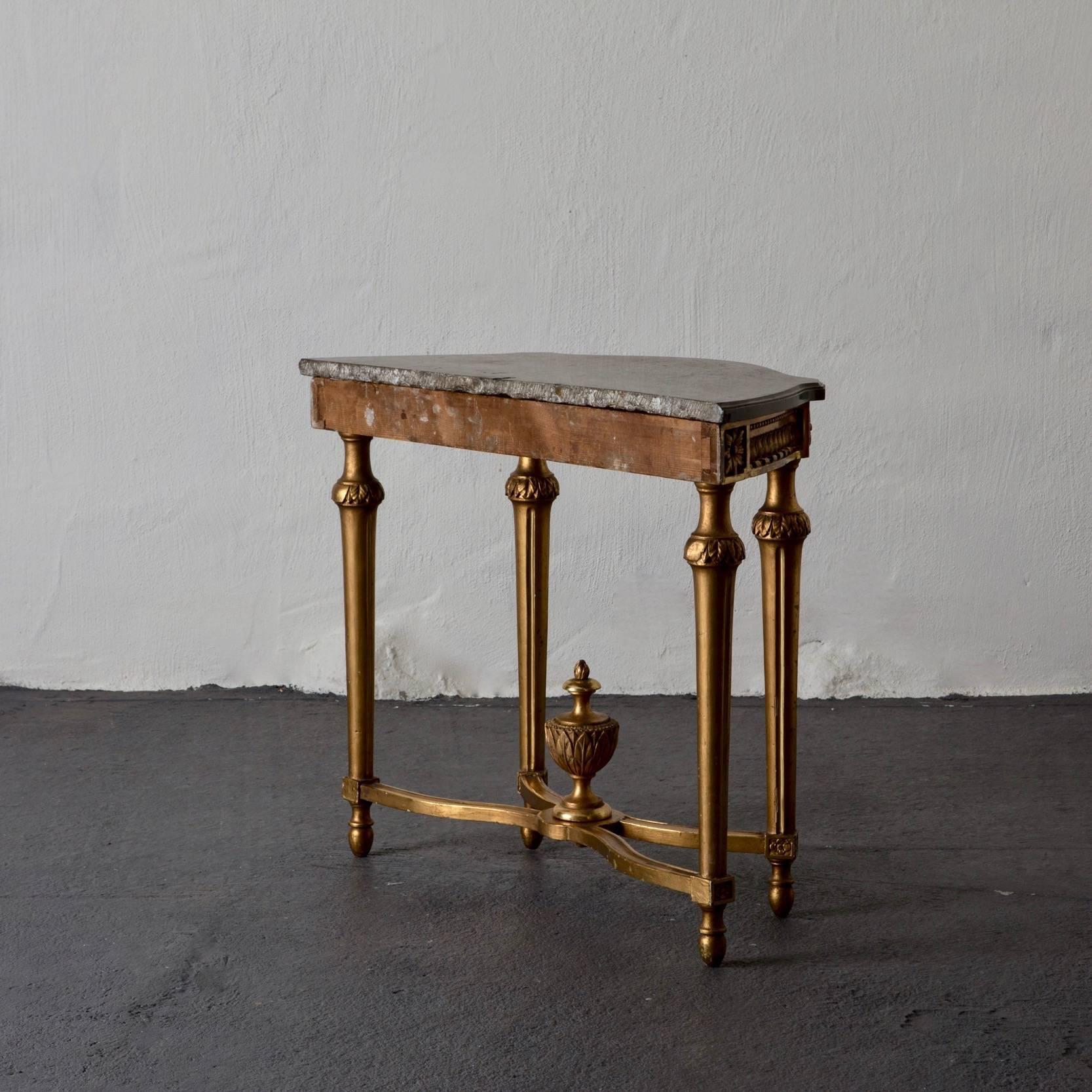 Console Table Swedish Gustavian Gilded Stone Top Neoclassical, Sweden For Sale 3