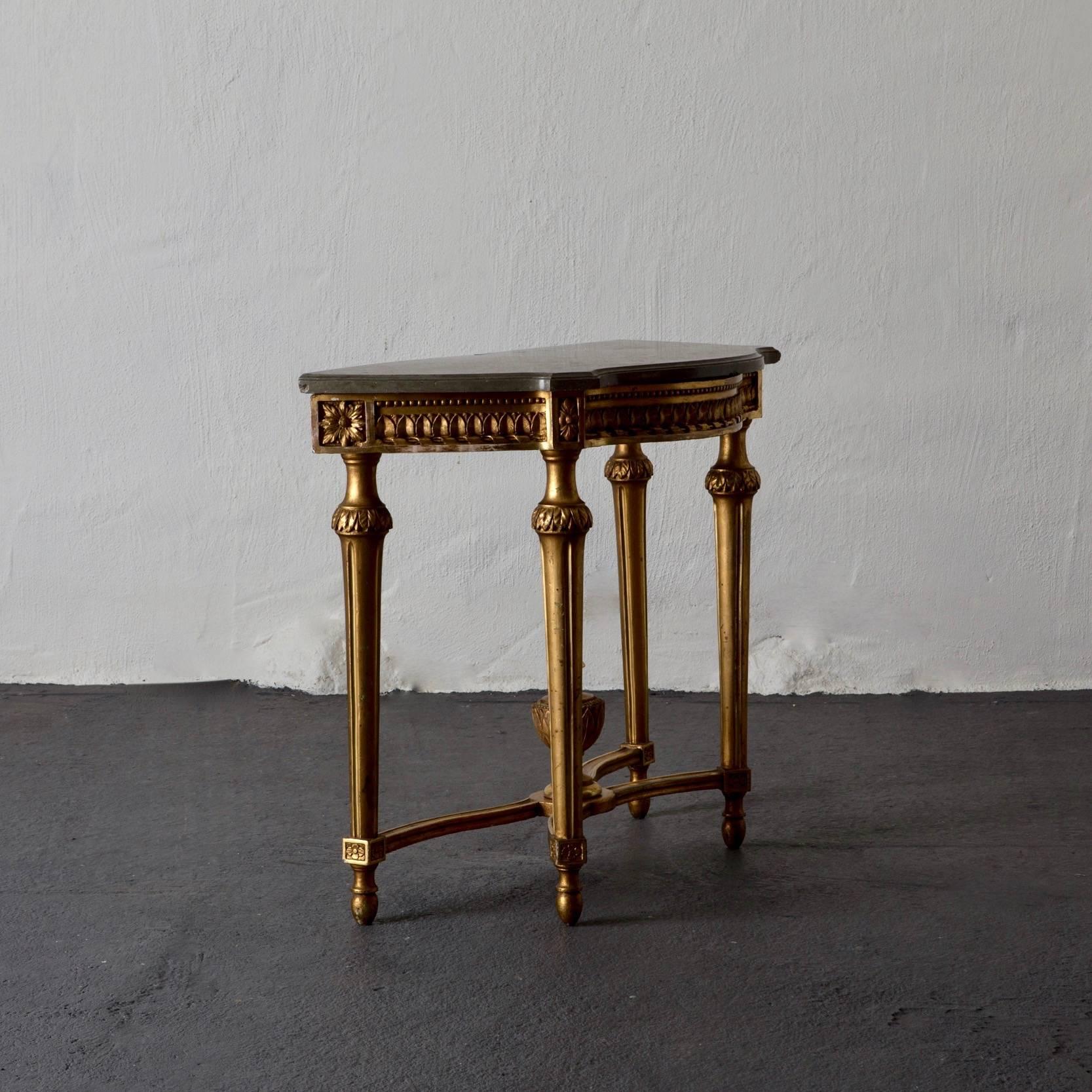 Console Table Swedish Gustavian Gilded Stone Top Neoclassical, Sweden For Sale 4