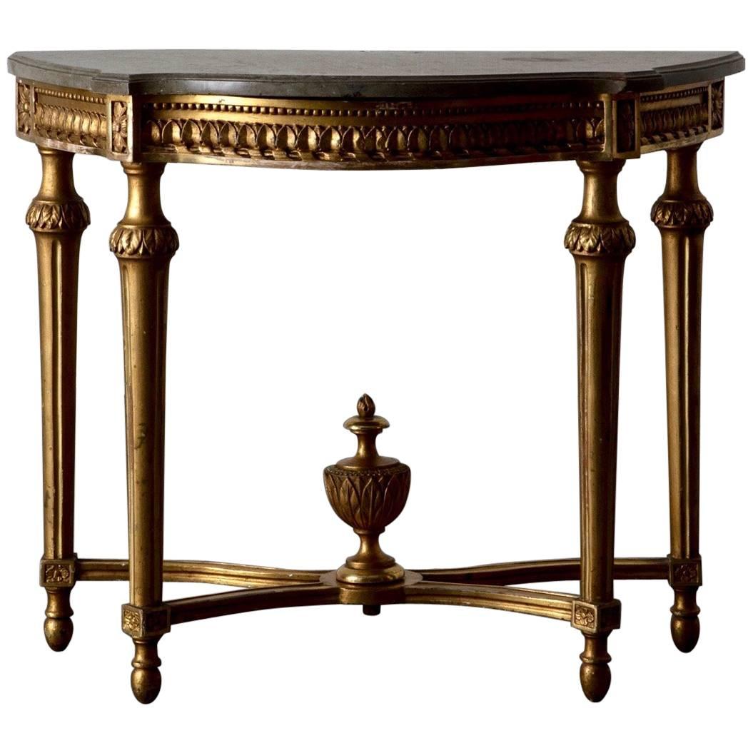 Table console néoclassique suédoise gustavienne à plateau en pierre dorée, Suède en vente
