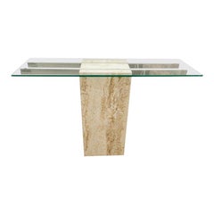 Console Table Travertine, Glass and Chrome