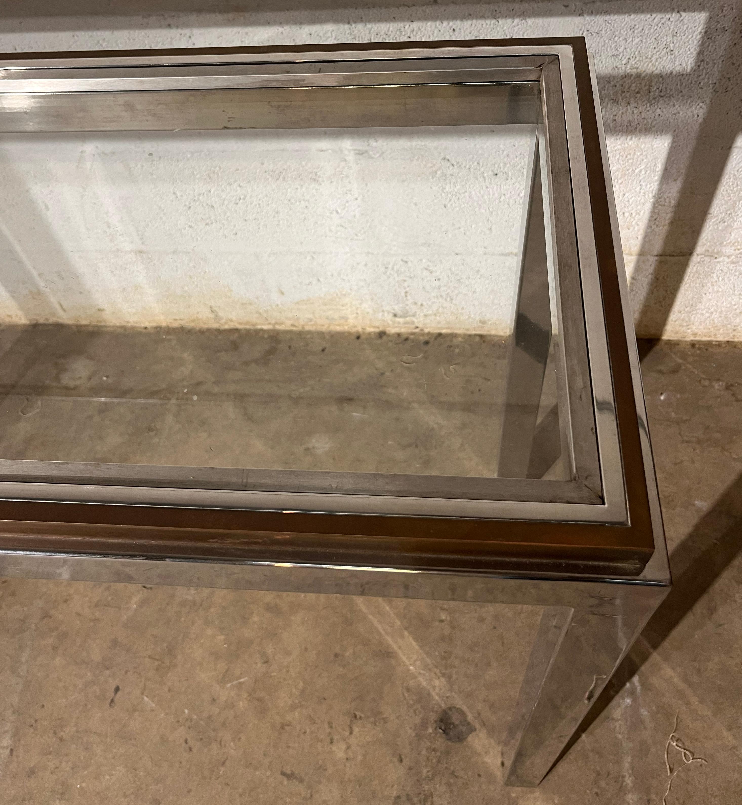 Console Table  W . Rizzo style Chrome Brass metal Glass  Top In Fair Condition For Sale In Miami, FL