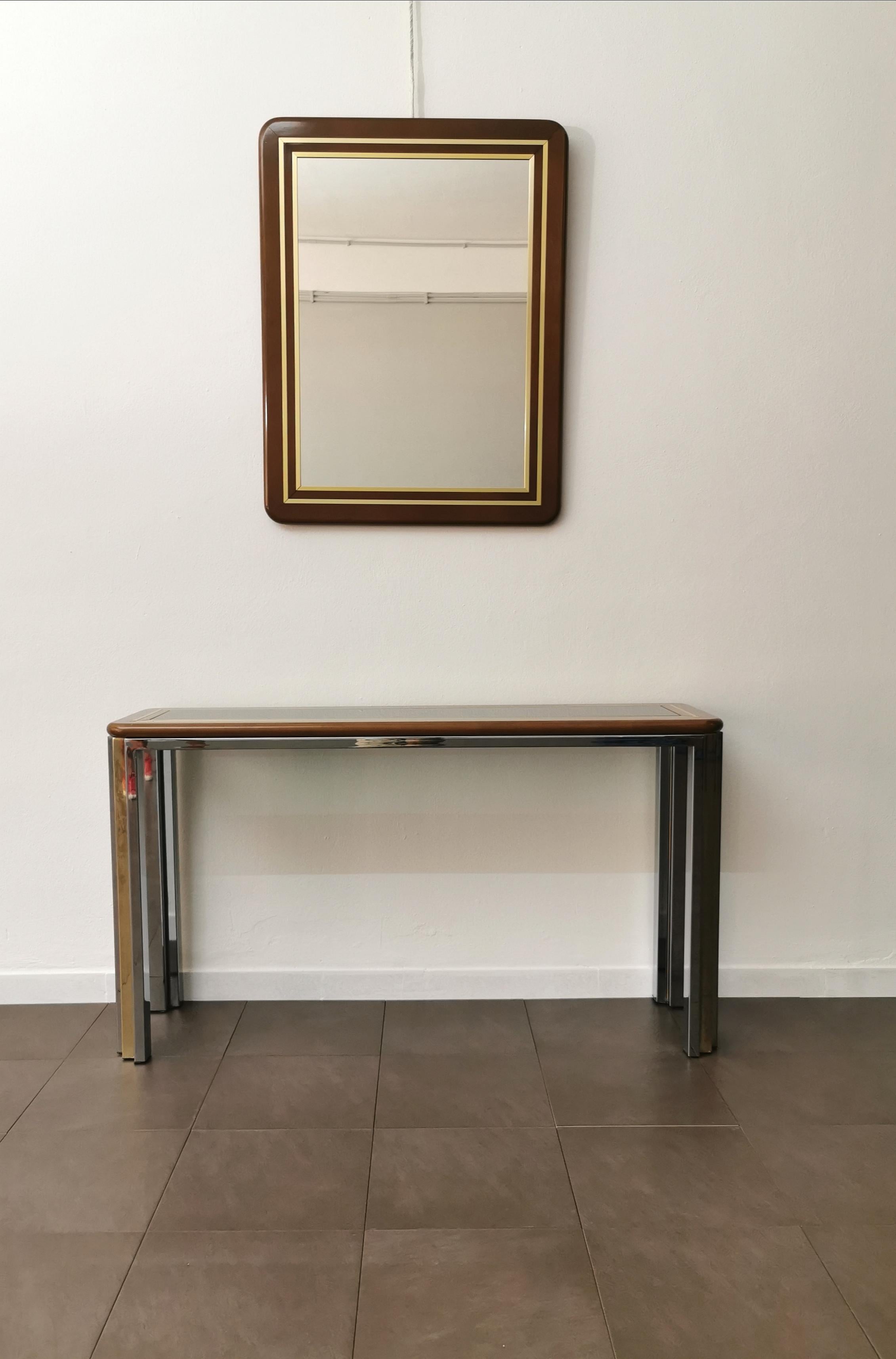 Console Table Wall Mirror Wood Smoked Glass Aluminum Metal Italy 1970s Set of 2 In Good Condition In Palermo, IT