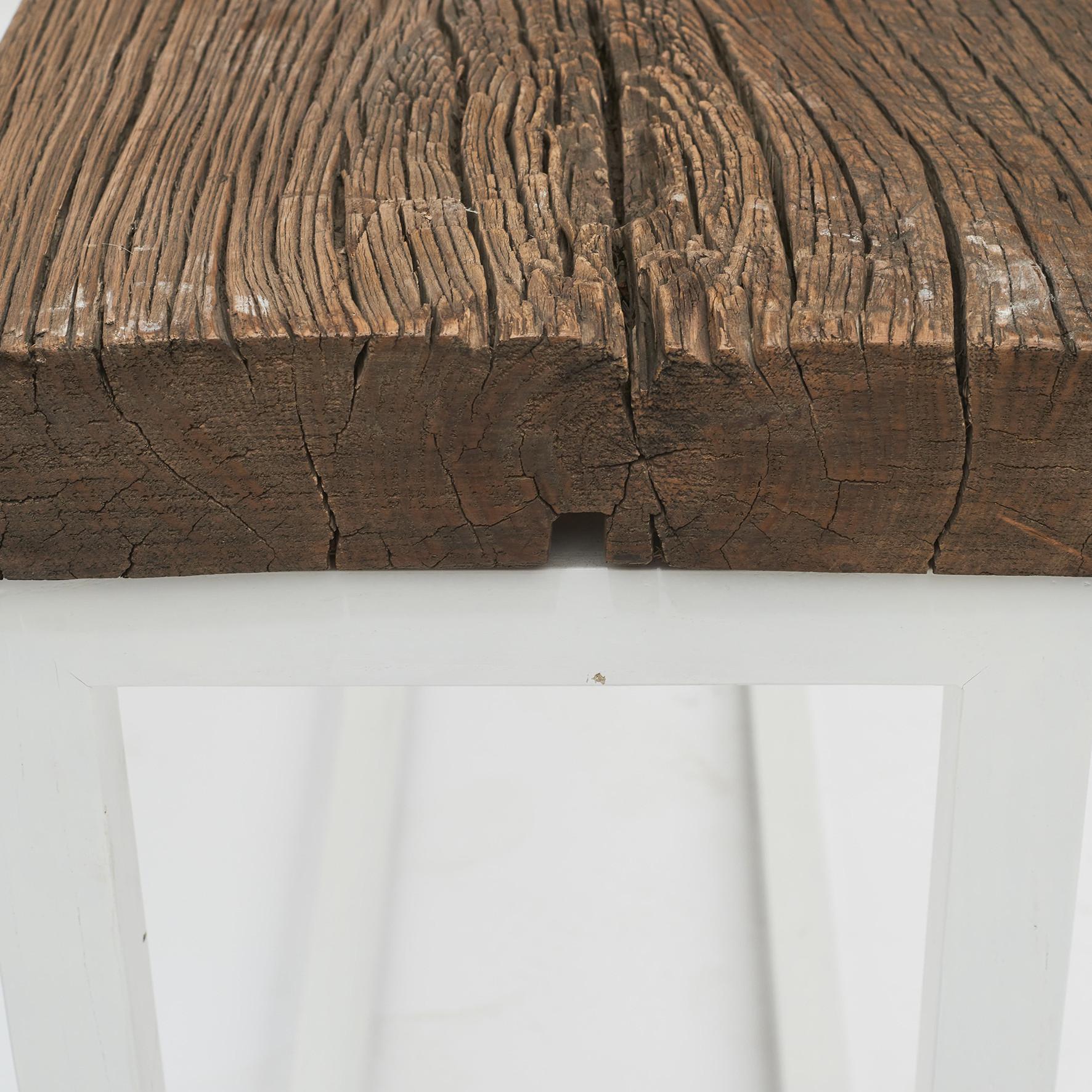 18th Century Console Table With 18Th Century Elm Wood Top On New Base For Sale