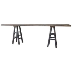 Console Table with 19th Century Italian Walnut Top on Chinese Trestles