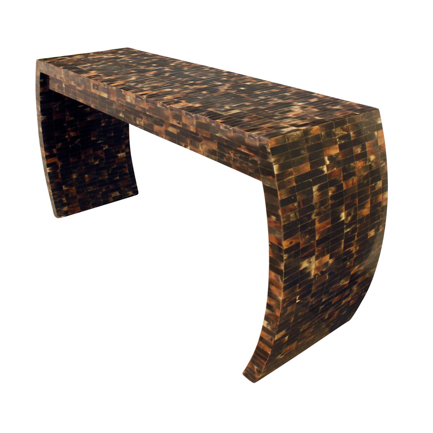 Mid-Century Modern Console Table with 2 Drawers and Curved Sides in Tessellated Horn, 1970s