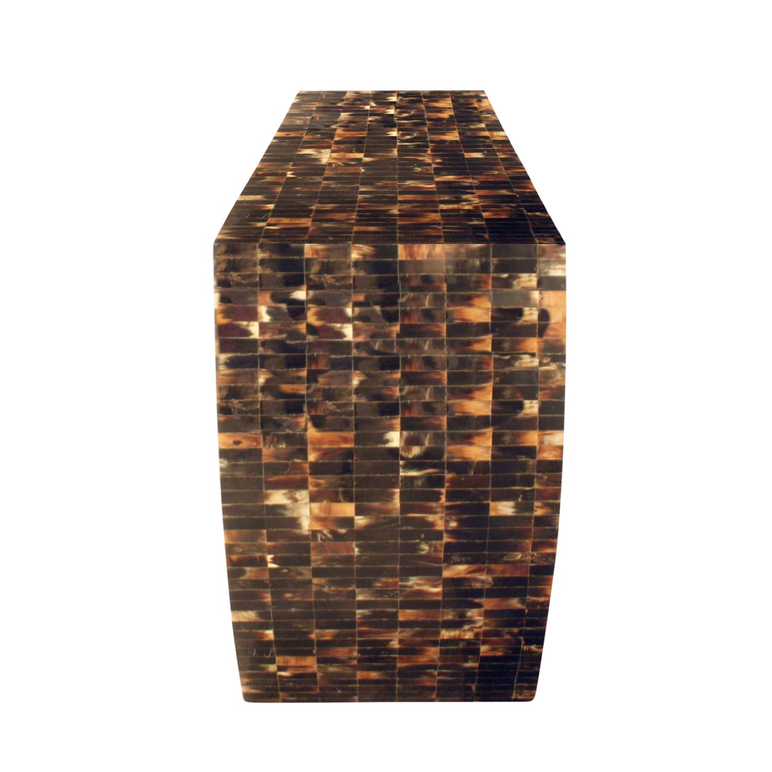 Colombian Console Table with 2 Drawers and Curved Sides in Tessellated Horn, 1970s