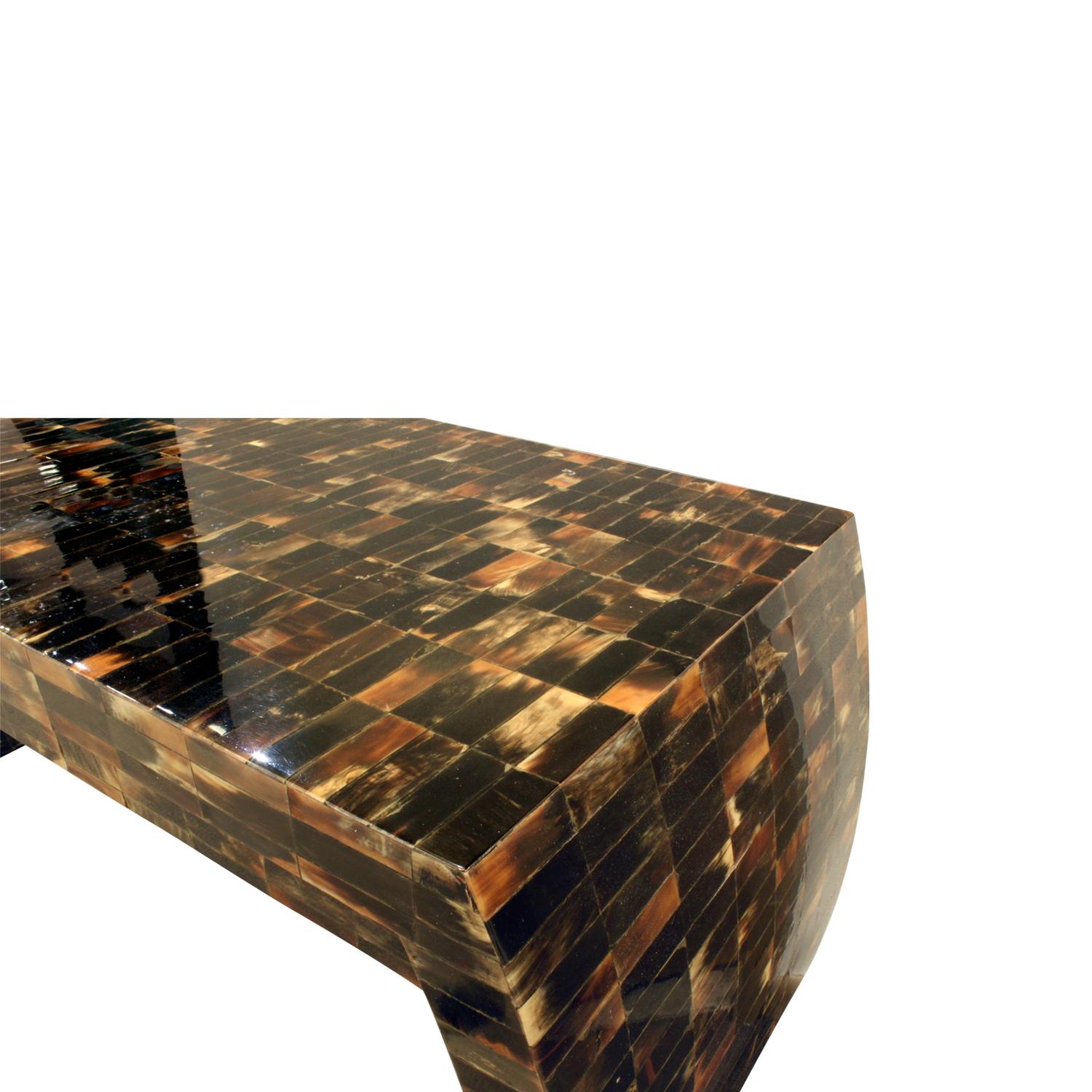 Late 20th Century Console Table with 2 Drawers and Curved Sides in Tessellated Horn, 1970s