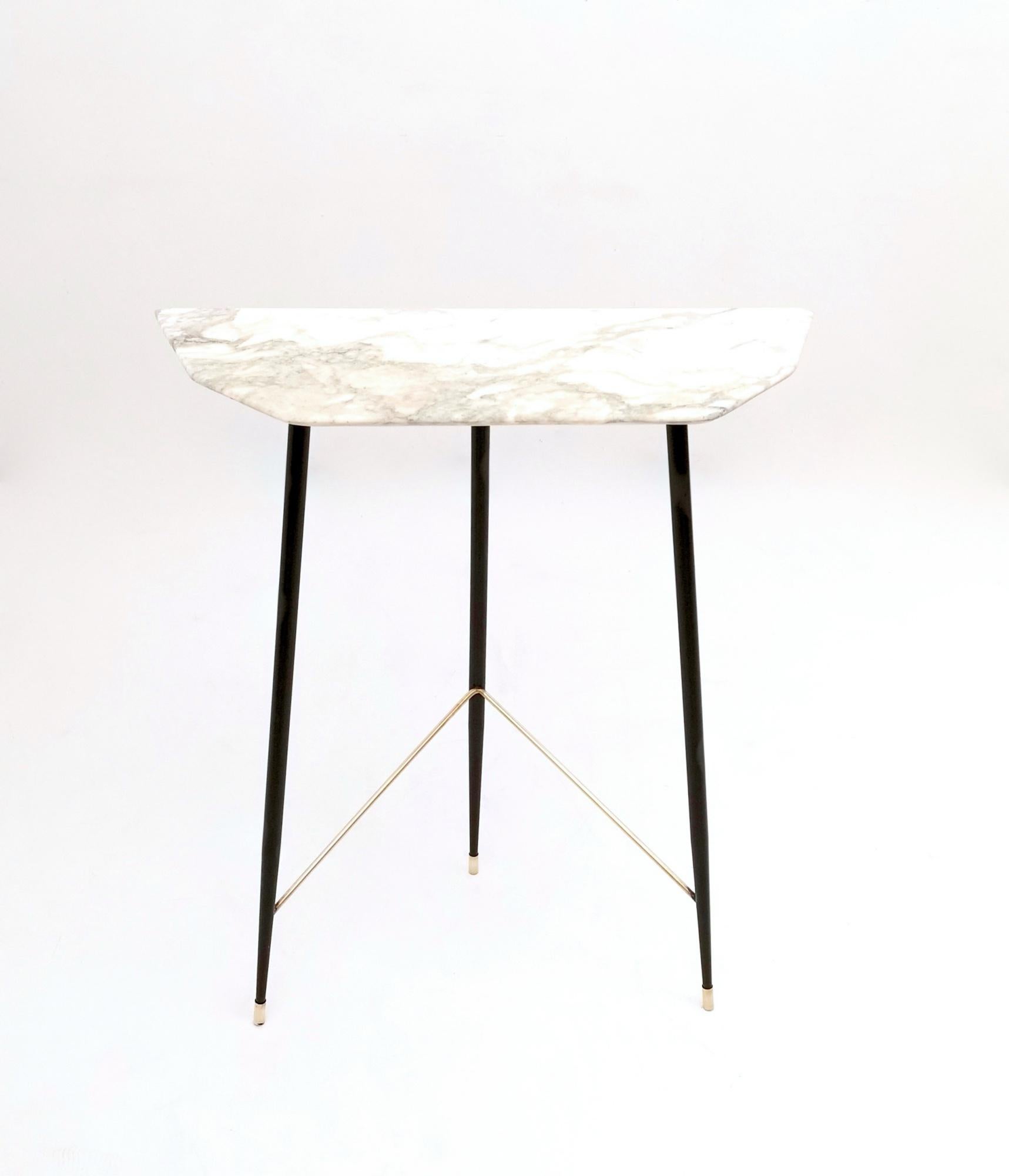 Italian Console Table with a Demilune Carrara Marble Top, Italy, 1950s