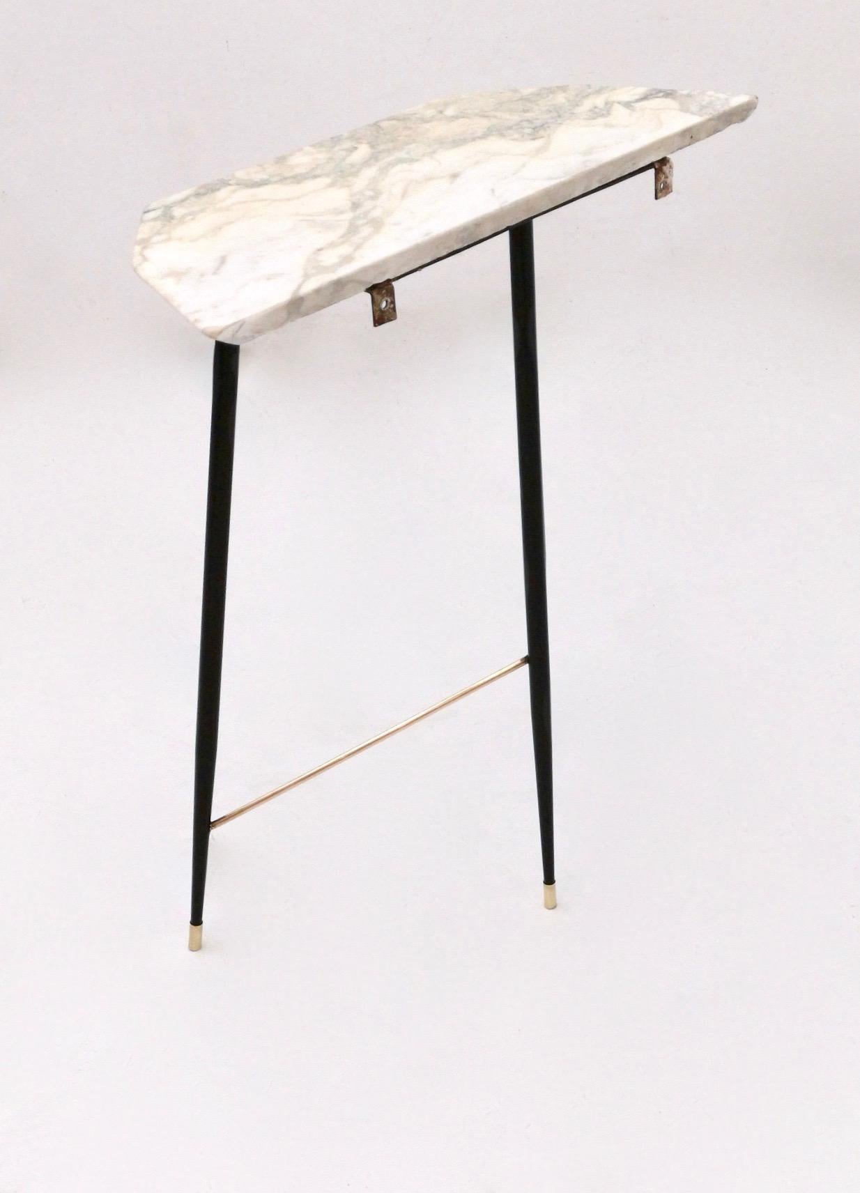 Console Table with a Demilune Carrara Marble Top, Italy, 1950s In Excellent Condition In Bresso, Lombardy