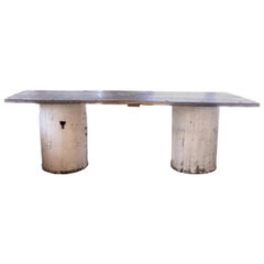 Console Table with Antique Column Bases and Aged Rough Walnut Top