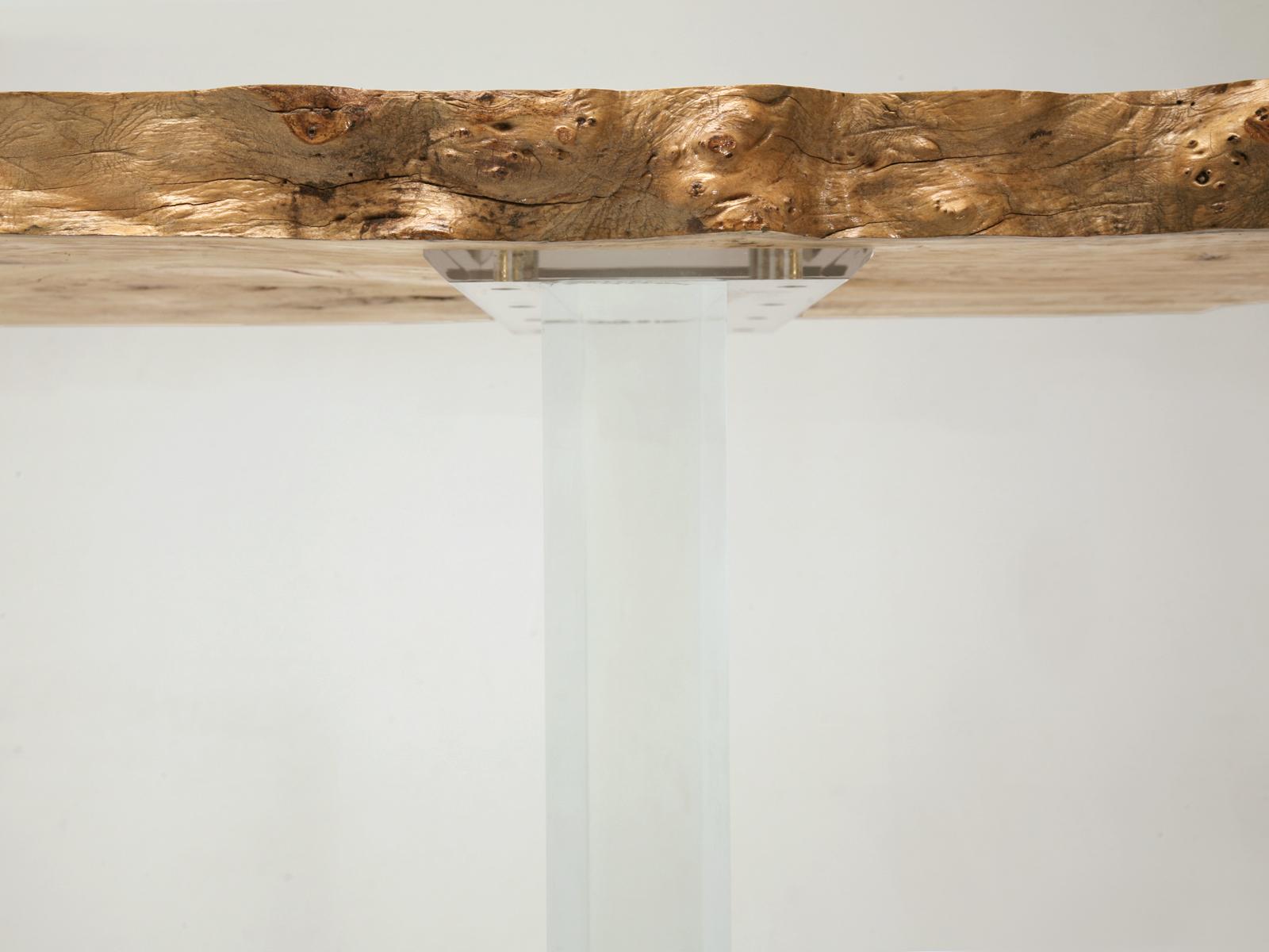 Console Table with Burled Elm Top and Acrylic Transparent Base in Optional Sizes For Sale 3