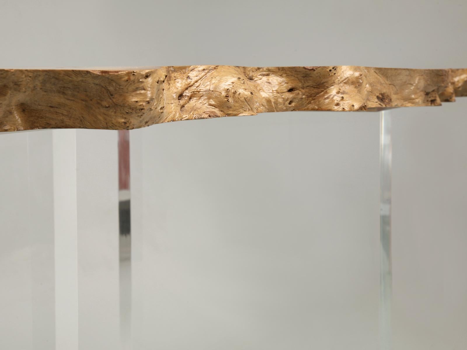 Console Table with Burled Elm Top and Acrylic Transparent Base in Optional Sizes For Sale 4