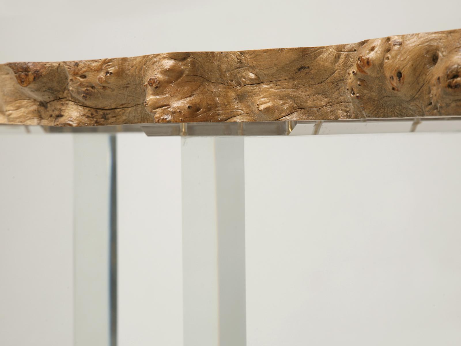 Console Table with Burled Elm Top and Acrylic Transparent Base in Optional Sizes For Sale 5