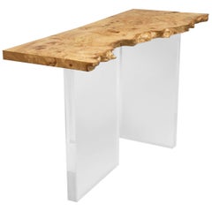 Console Table with Burled Elm Top and Acrylic Transparent Base in Optional Sizes