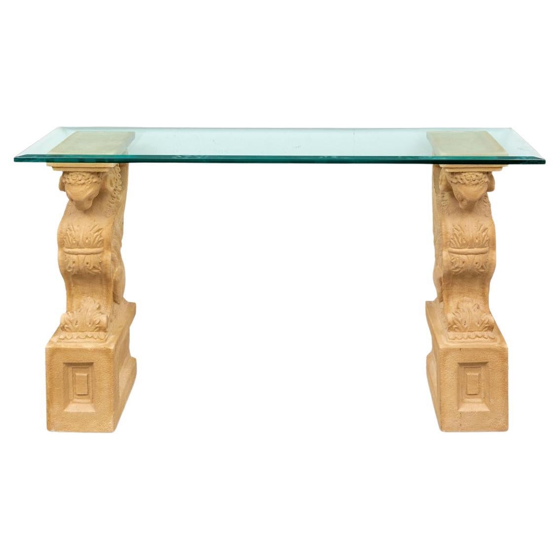 Mesa Consola Con Tapa De Cristal Y Soportes De Esfinge De Estilo Neoclásico