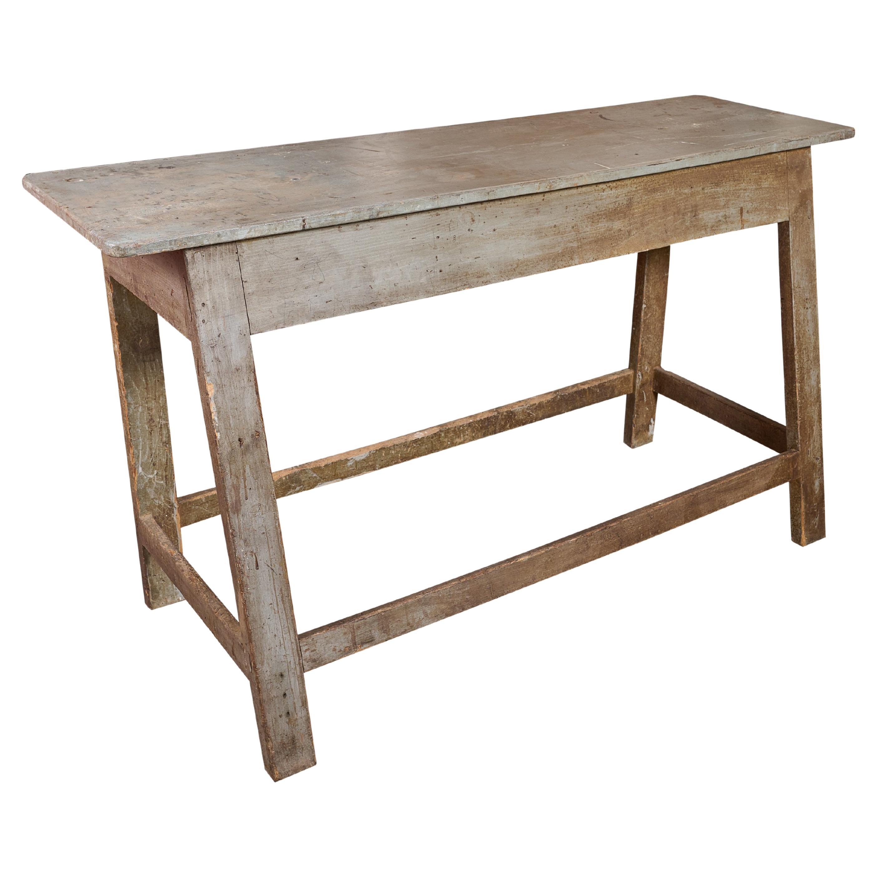 Console table with simple yet great design. Notice angled front feet. The best patina.