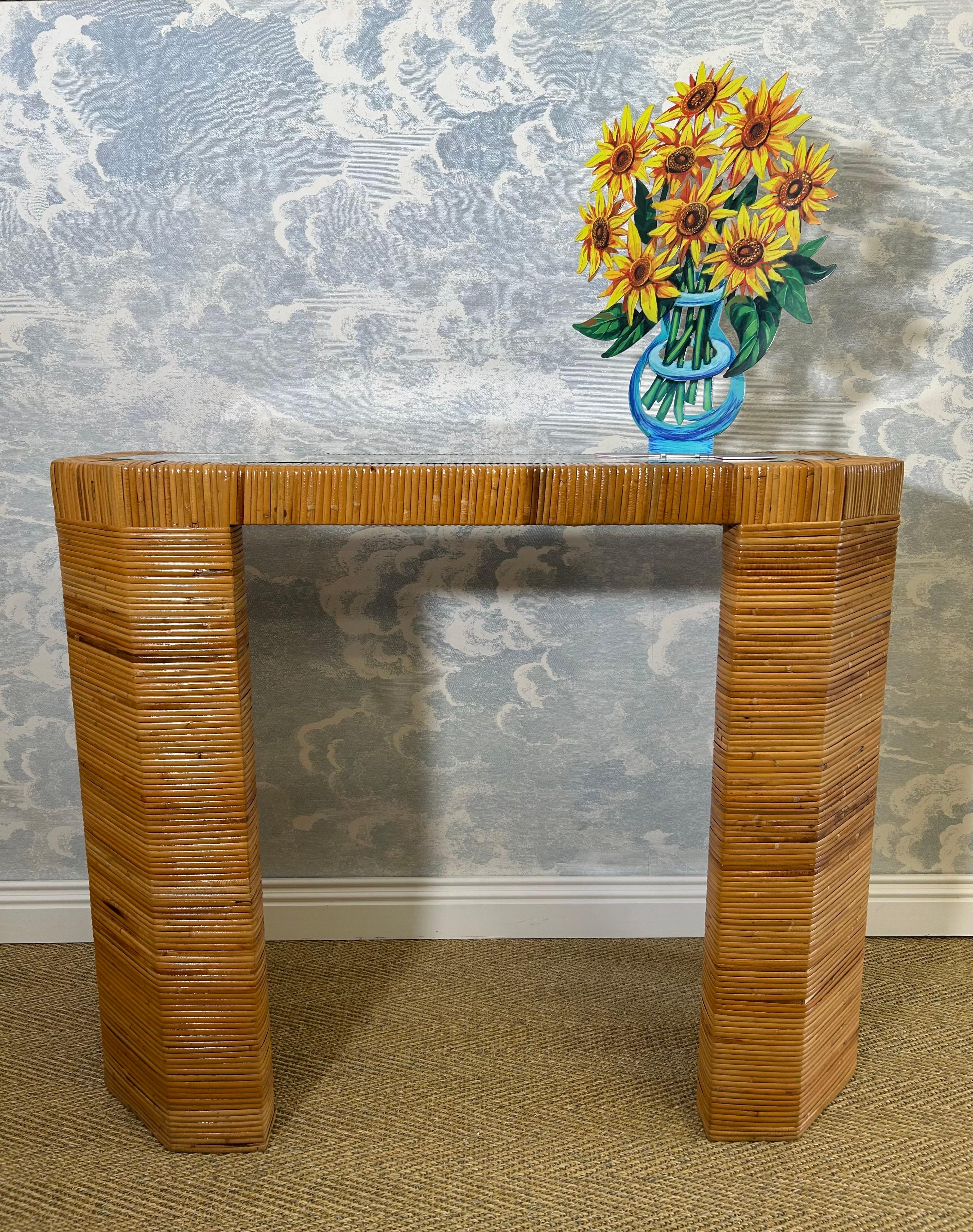 Console Table with Insert Glass Top and Wicker Wrap, Italy, 1970's In condizioni buone in vendita a Cork, IE