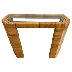 Console Table with Insert Glass Top and Wicker Wrap, Italy, 1970's