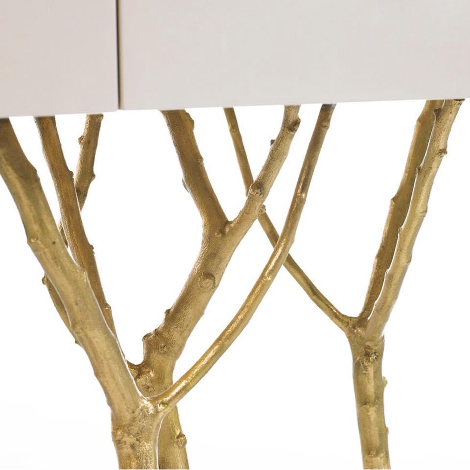 Console Table With Lacquered Top & Fig Tree Branches In Brass Legs For Sale 4