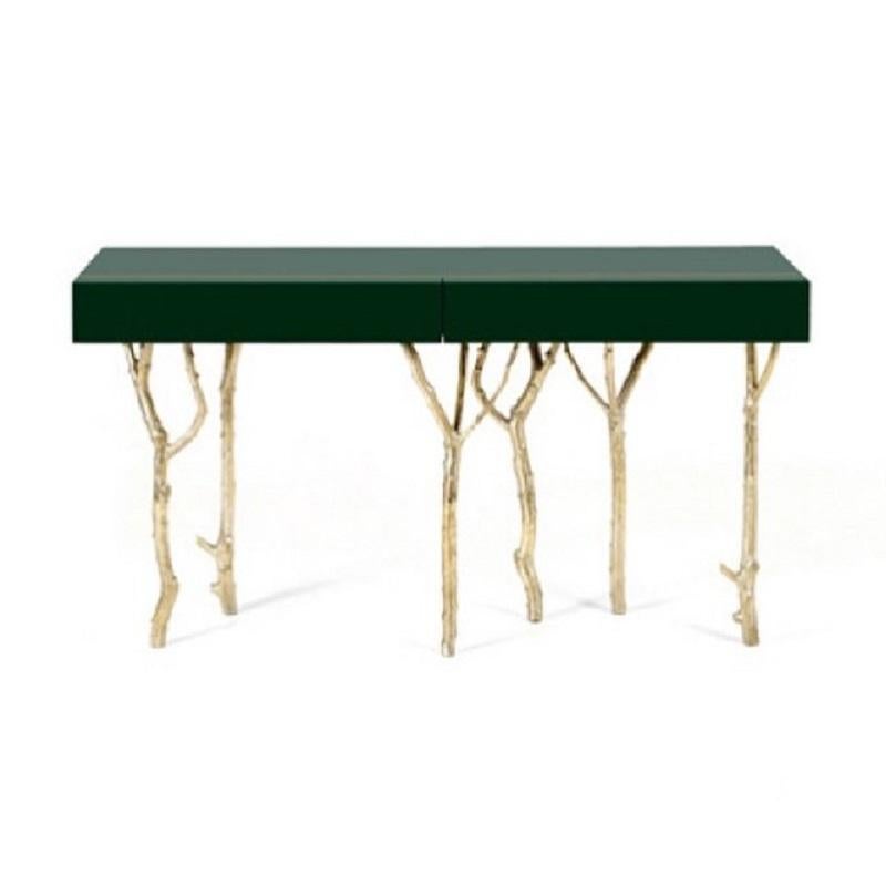 Modern  Console Table With Lacquered Top & Fig Tree Branches In Brass Legs For Sale