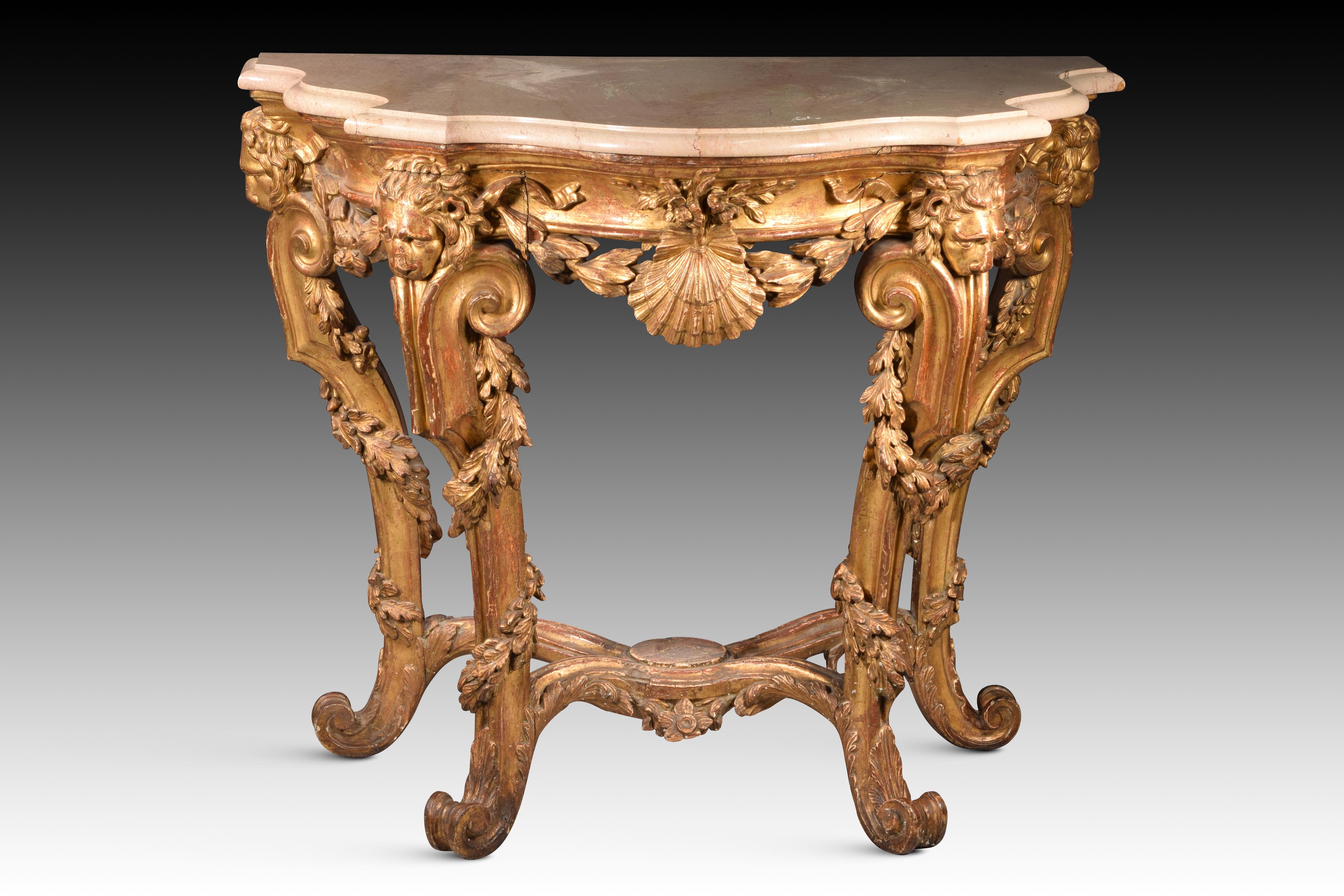 Console table with lion heads. Possibly Italian school, 18th century. For Sale 5
