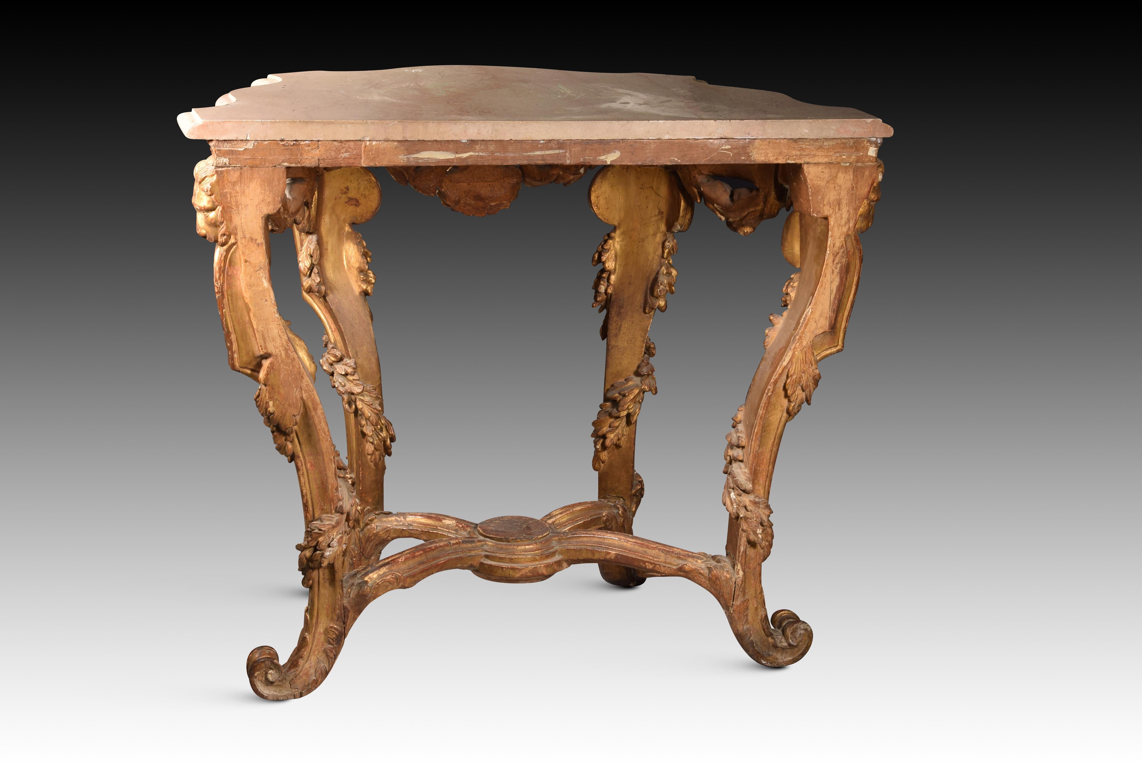 Rococo Console table with lion heads. Possibly Italian school, 18th century. For Sale
