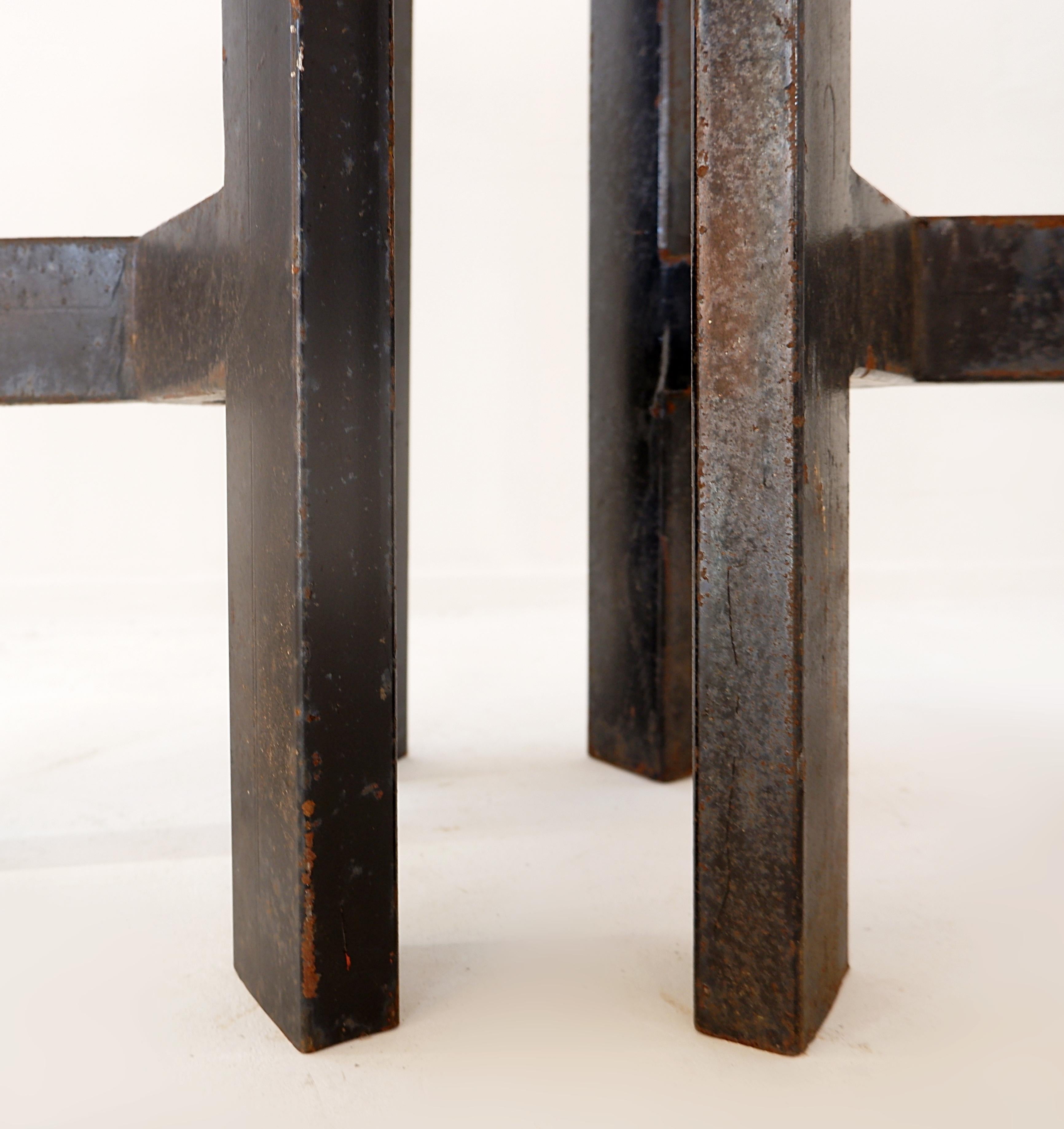 Console table with malachite top on double tripod base in black metal For Sale 8