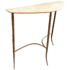 Console Table with Marble Top and Brass Legs, Italy 1940s