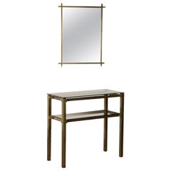 Console Table with Mirror Brass Glass Vintage, Italy, 1970s