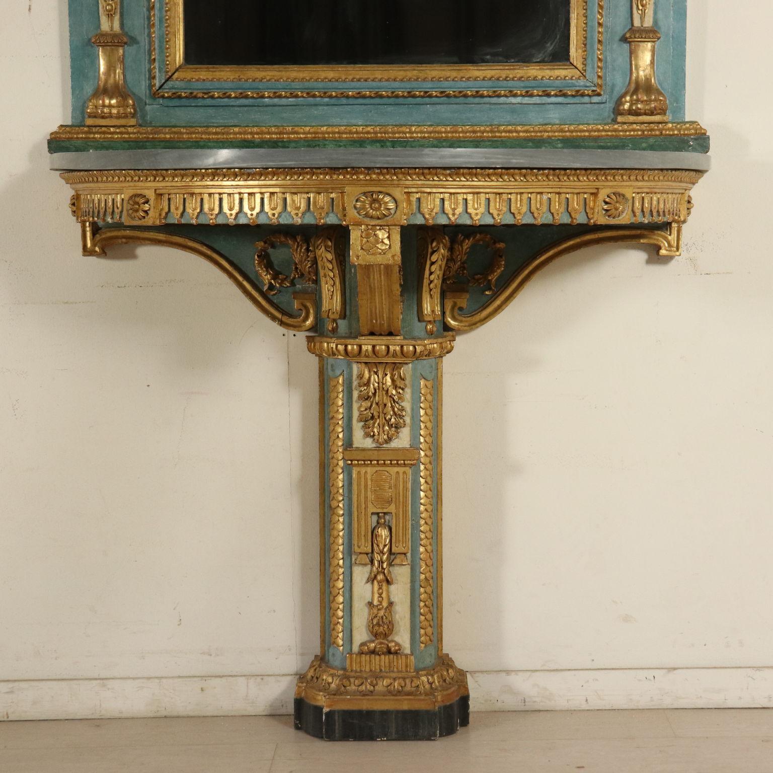 Console Table with Mirror Lacquered Gilded, Italy, 18th Century 7