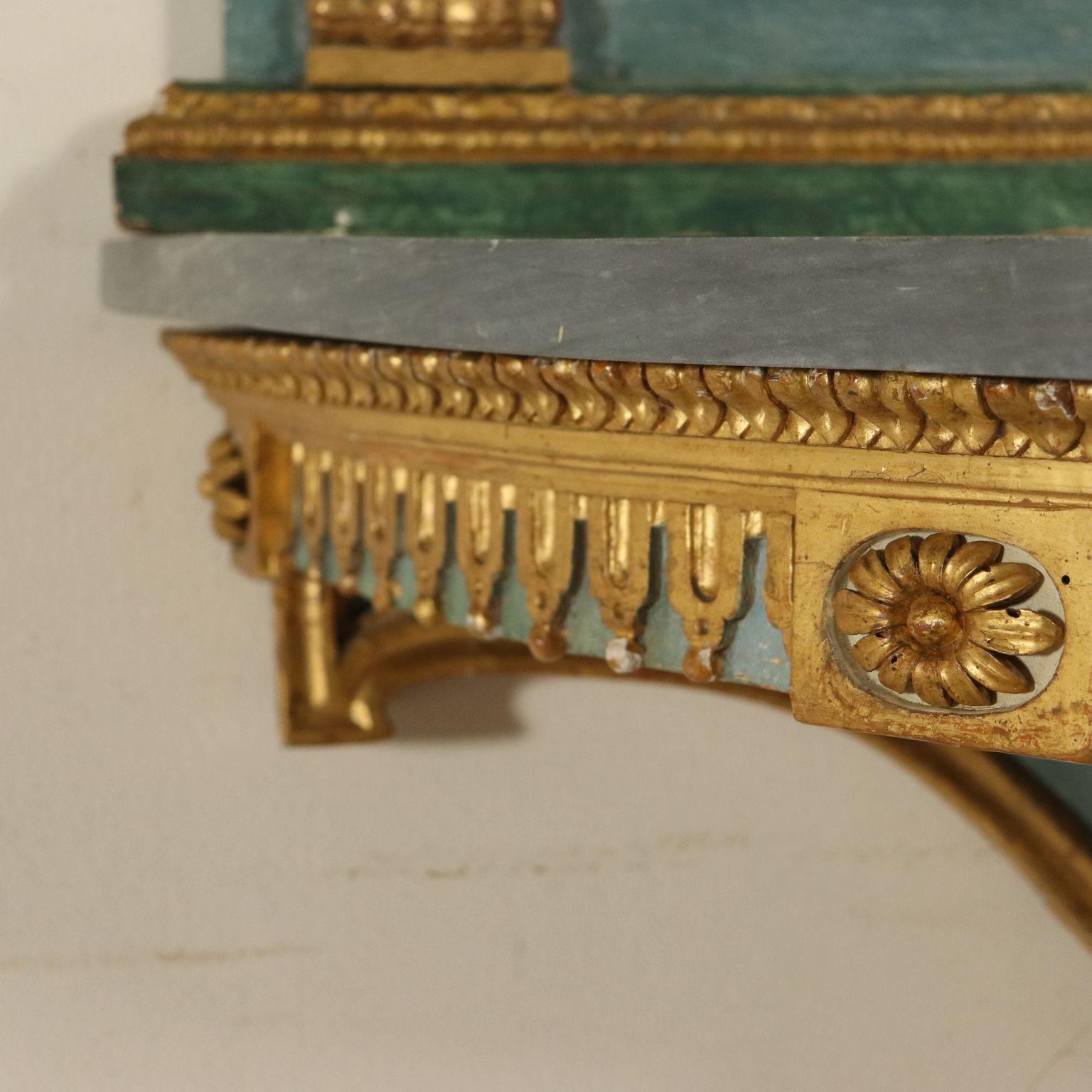 Console Table with Mirror Lacquered Gilded, Italy, 18th Century 8