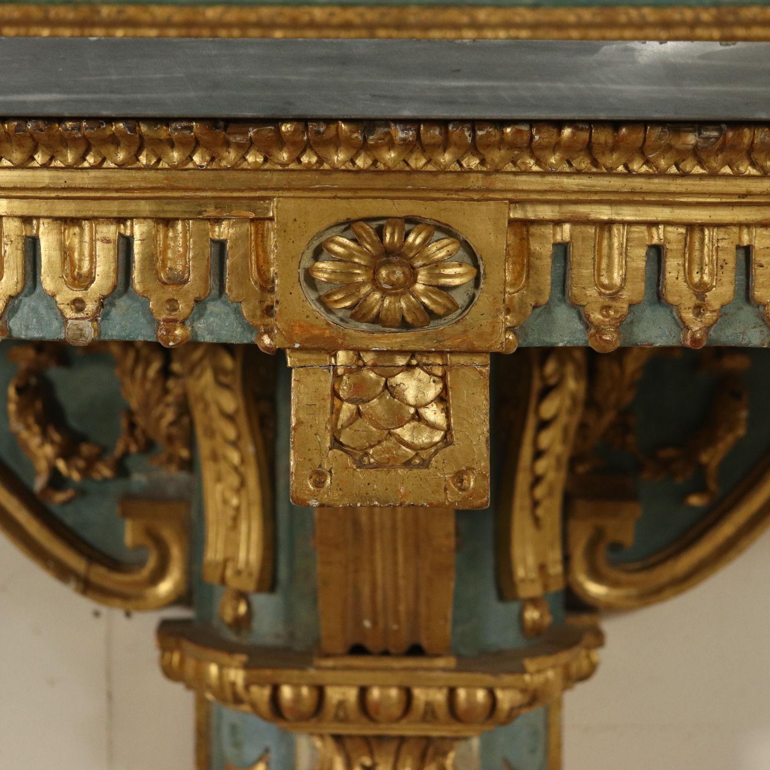 Console Table with Mirror Lacquered Gilded, Italy, 18th Century 9