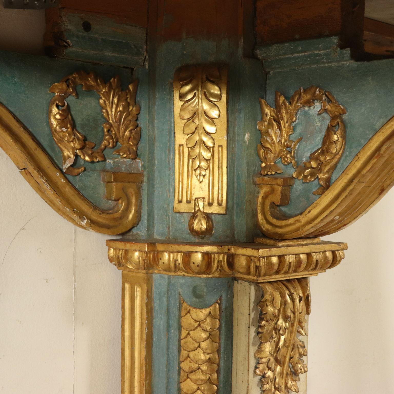 Console Table with Mirror Lacquered Gilded, Italy, 18th Century 10