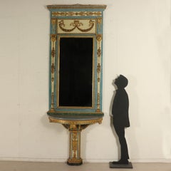 Console Table with Mirror Lacquered Gilded, Italy, 18th Century
