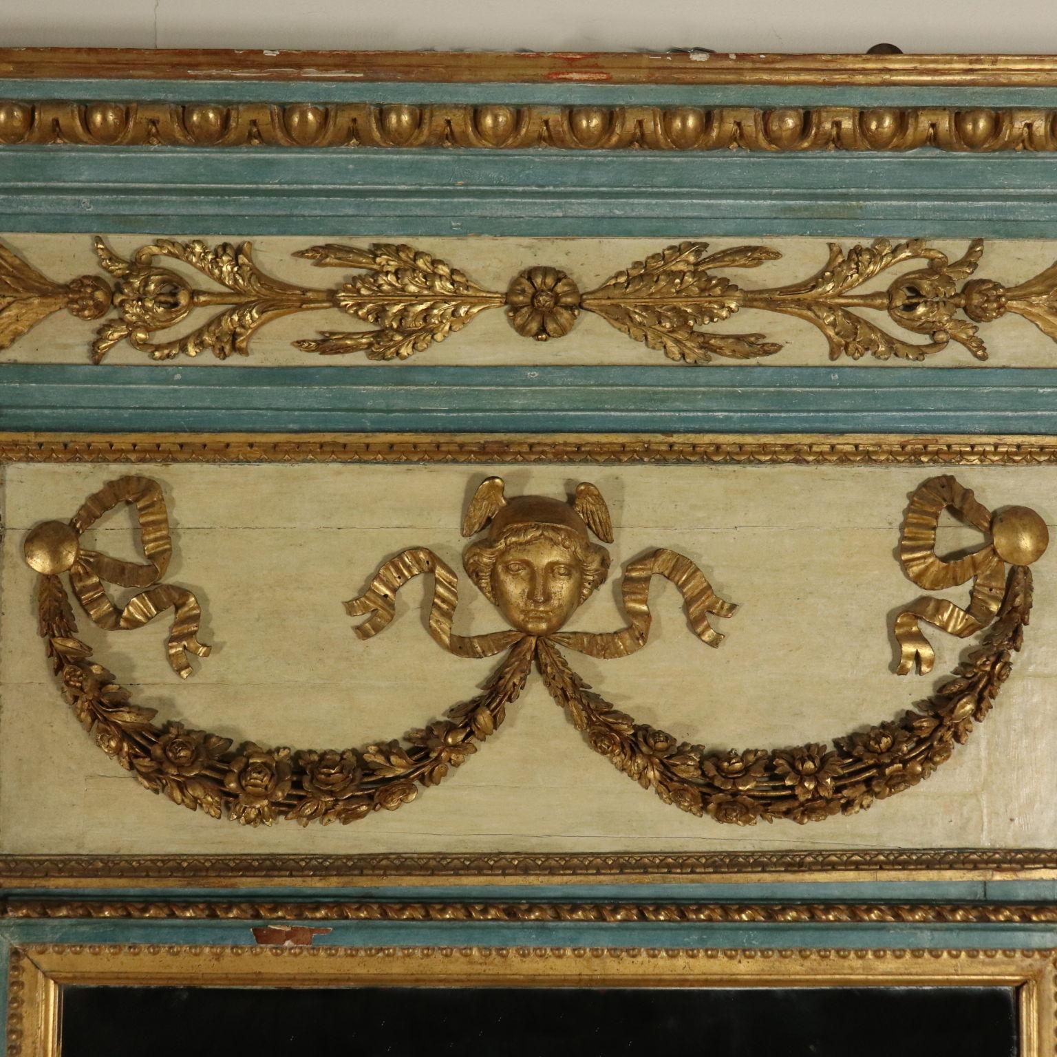 Neoclassical Console Table with Mirror Lacquered Gilded, Italy, 18th Century