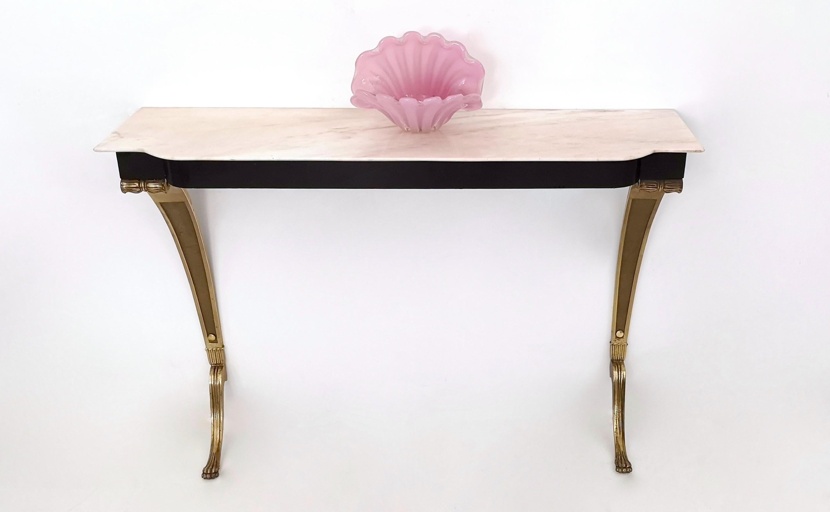 Mid-20th Century Console Table with Portuguese Pink Marble Top and Cast Bronze Legs, Italy, 1950s