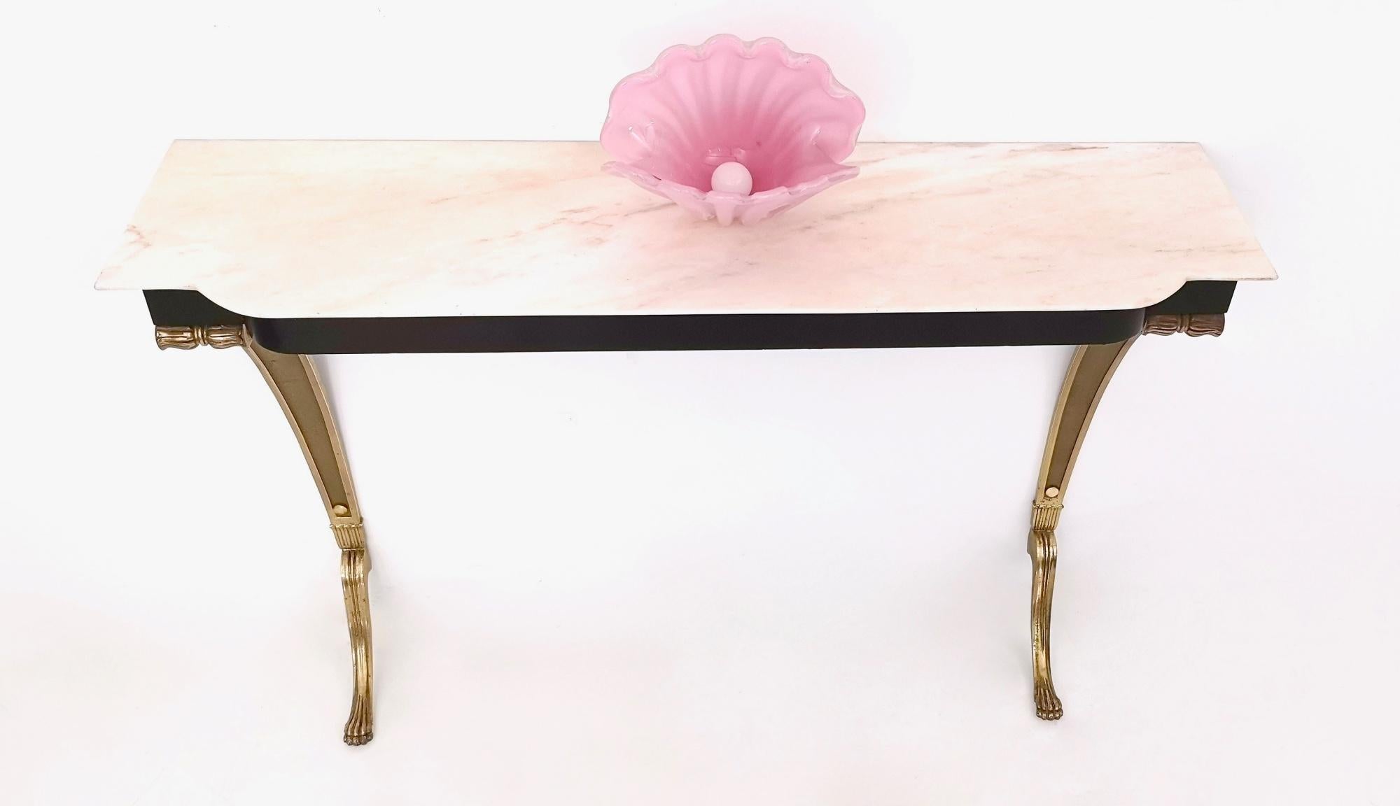 Console Table with Portuguese Pink Marble Top and Cast Bronze Legs, Italy, 1950s 1
