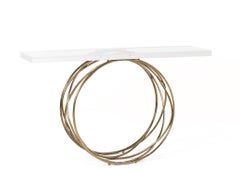 Console Table With Round Bar Harvest Hammered Brass Base