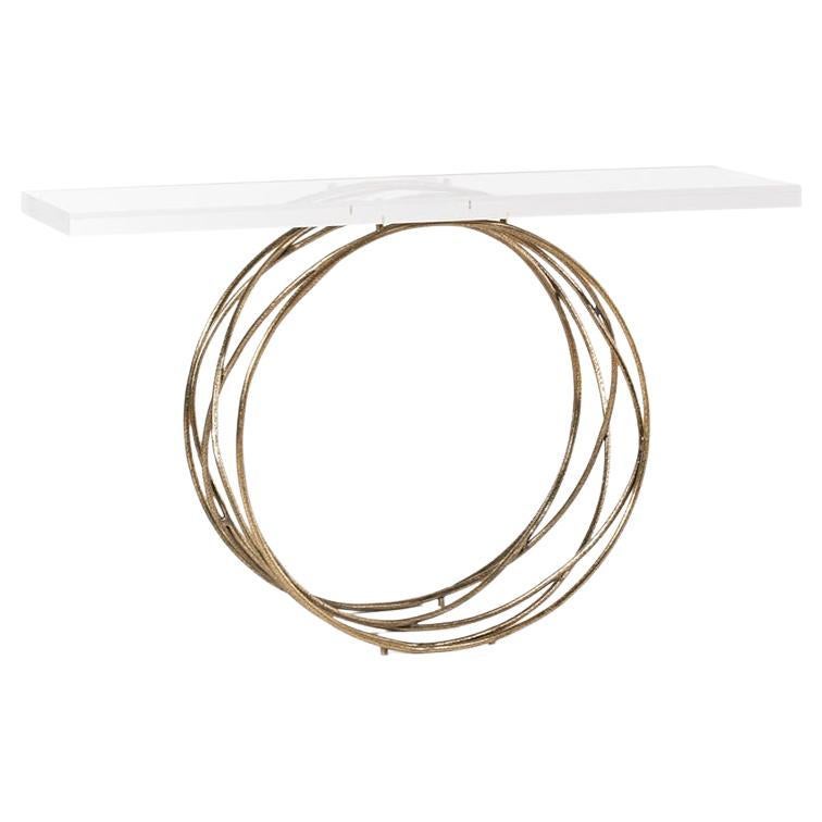  Console Table With Round Bar Harvest Hammered Brass Base For Sale