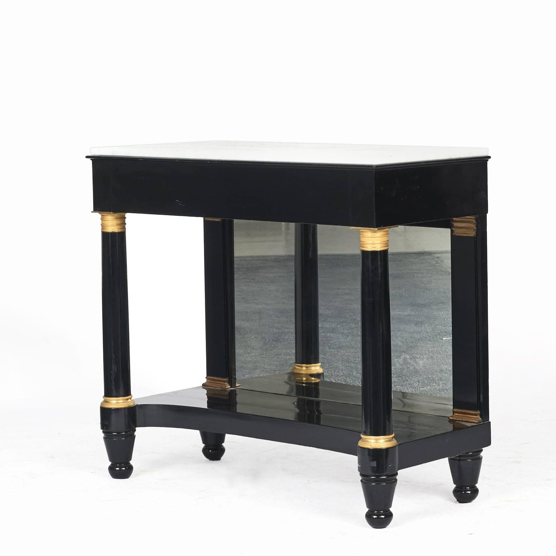 Bronze Console Table with White Marble Top, Charles X Style, France 1880 For Sale