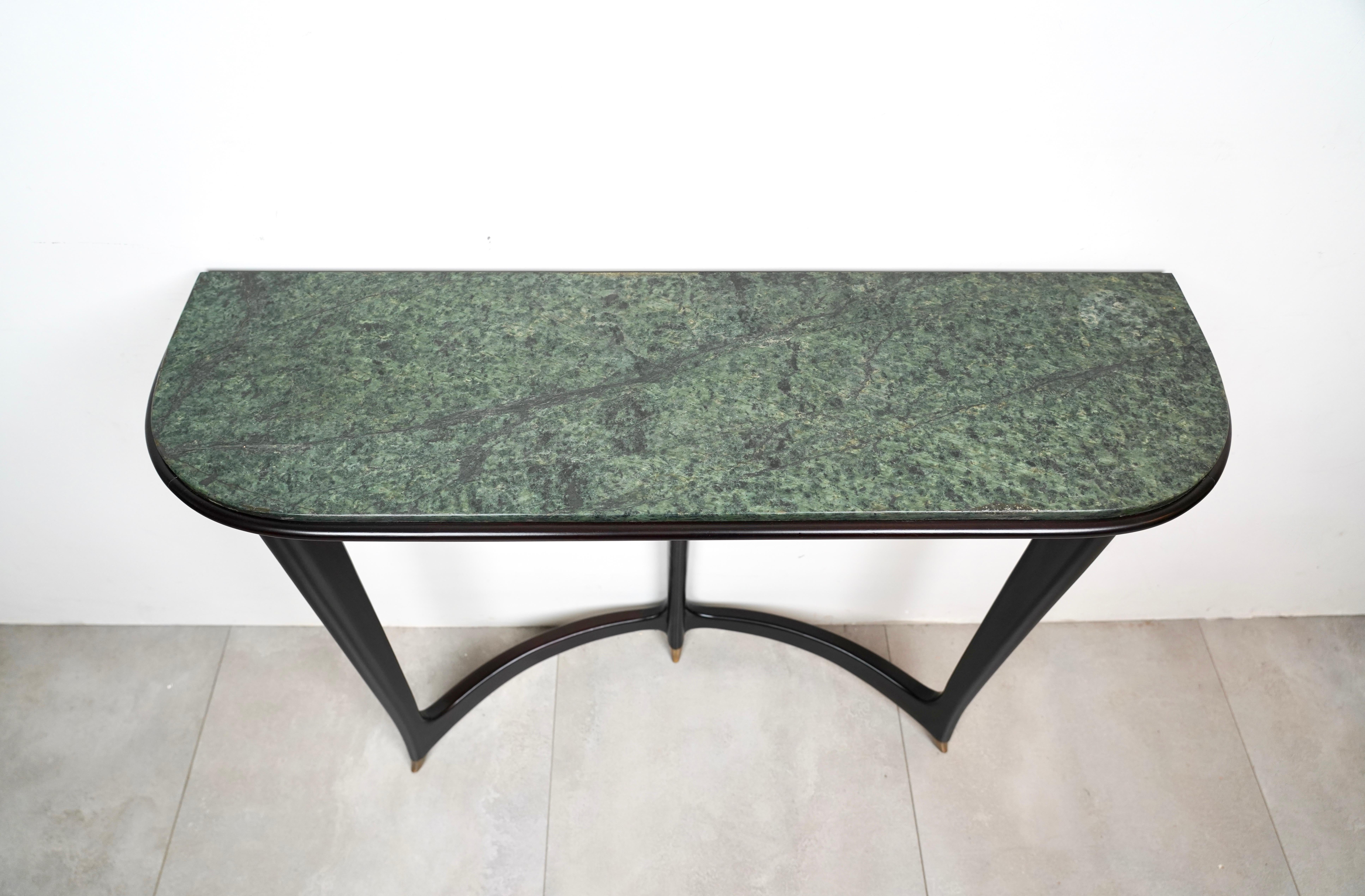 Console Table Wood, Brass & Green Marble by Guglielmo Ulrich, Italy, 1940s For Sale 4